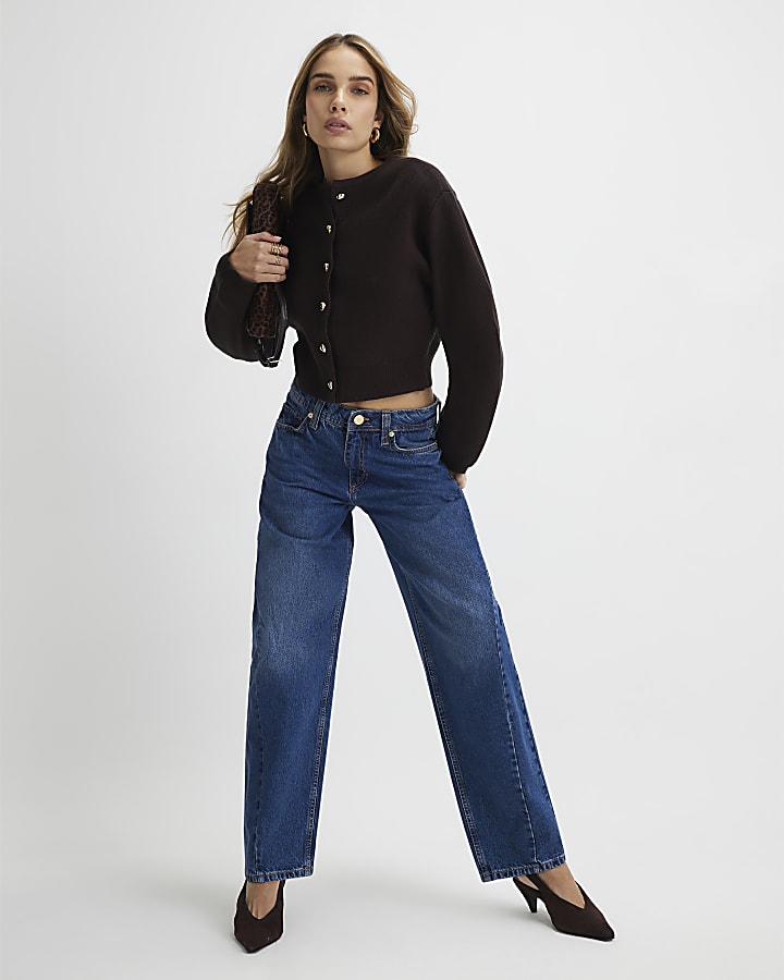 Brown Knitted Structured Sleeve Cardigan