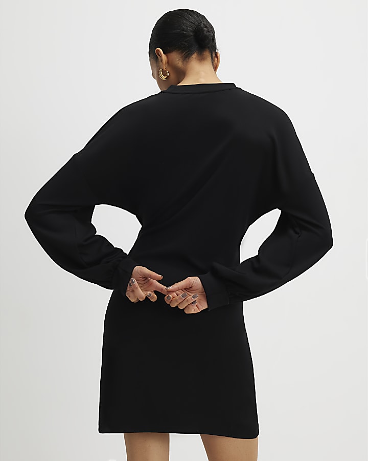 Black Long Sleeve Knot Side Mini Dress