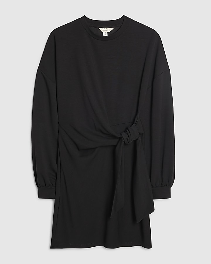 Black Long Sleeve Knot Side Mini Dress