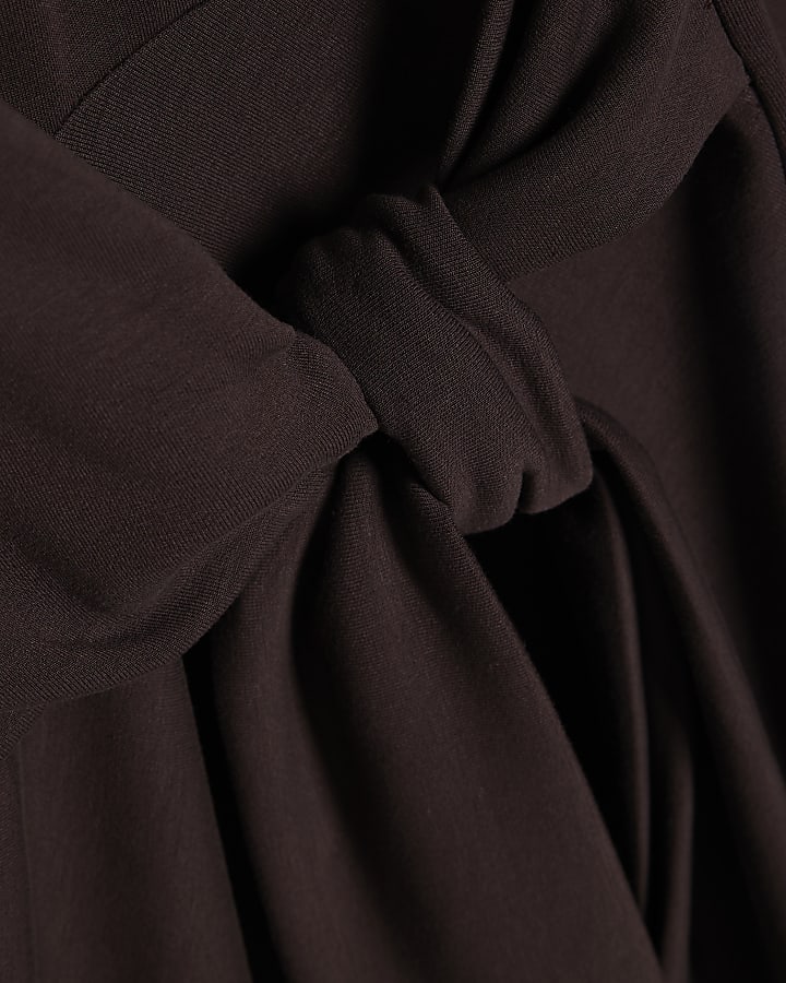 Brown Knot Side Mini Dress