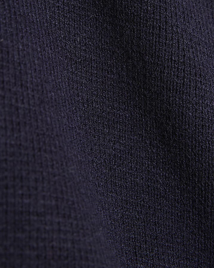 Navy Knitted Structured Sleeve Cardigan