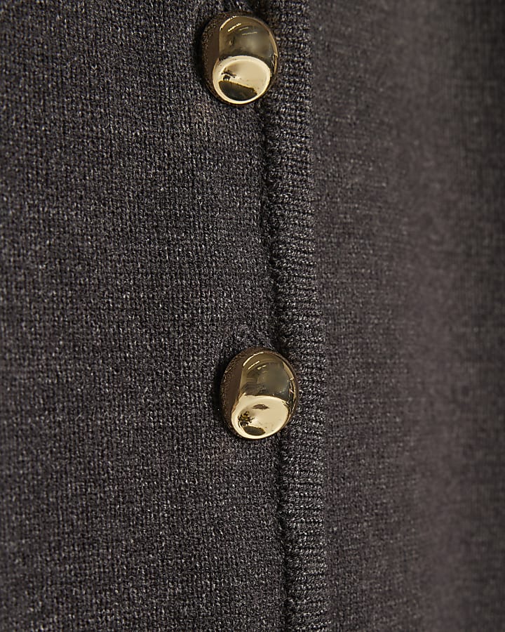 Grey Knitted Structured Sleeve Cardigan