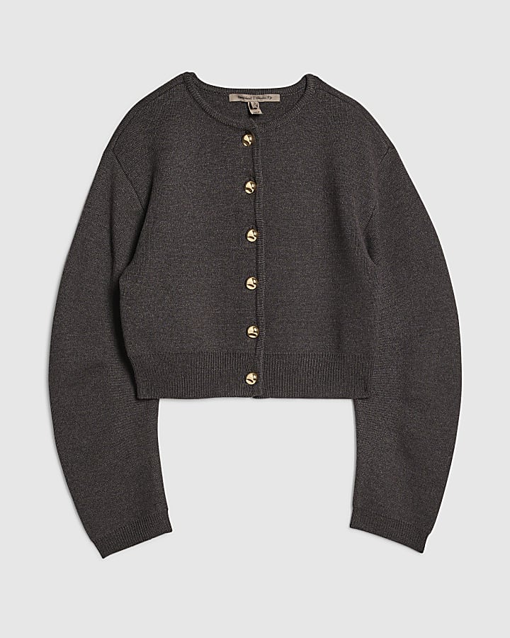 Grey Knitted Structured Sleeve Cardigan