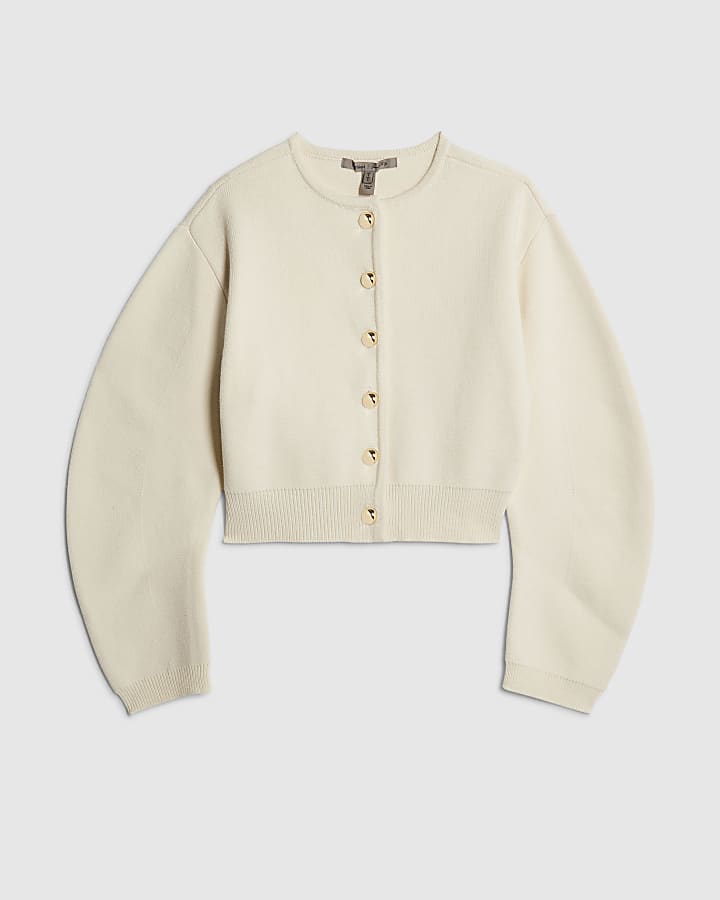 Cream Knitted Structured Sleeve Cardigan