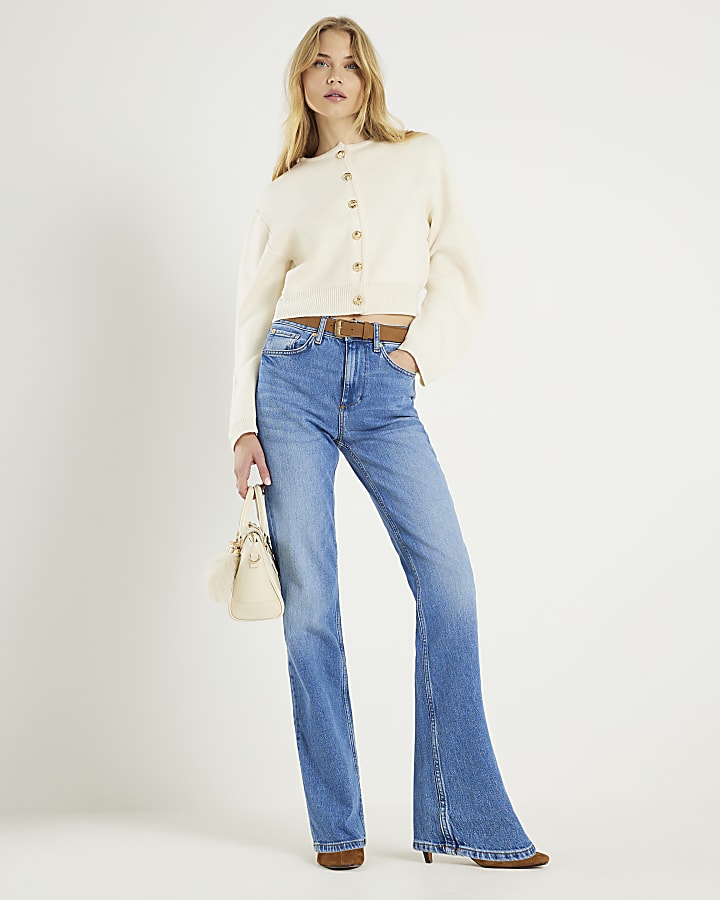 Cream Knitted Structured Sleeve Cardigan