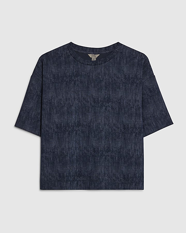 Petite Navy Premium Crinkle Boxy T-Shirt