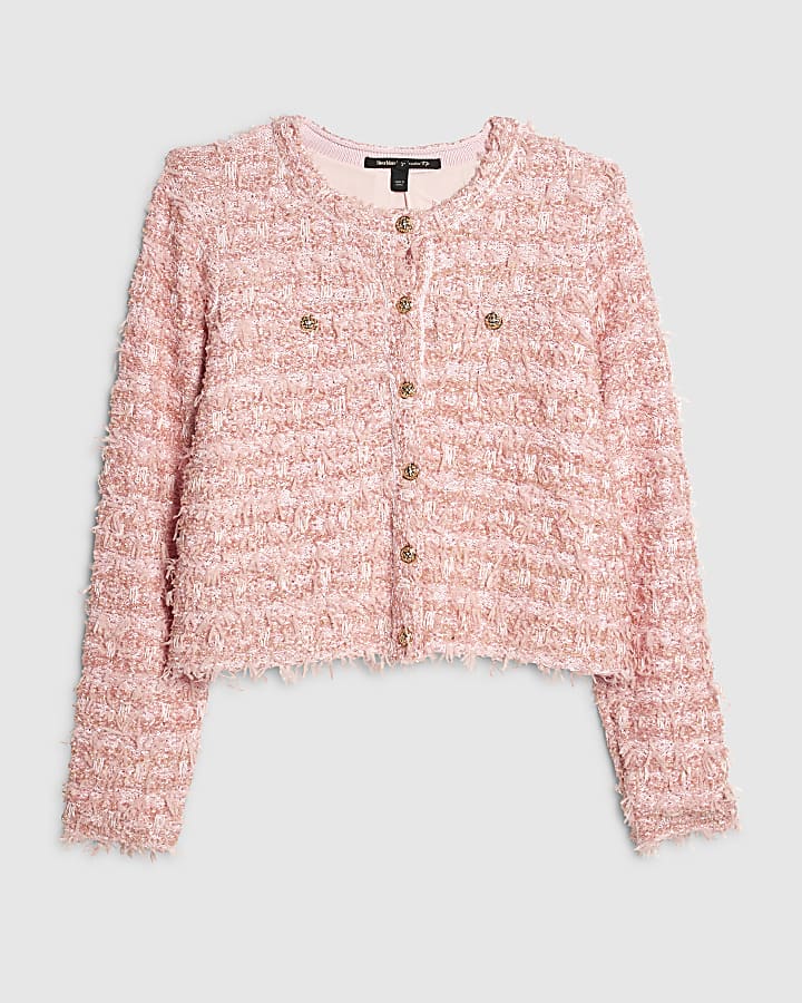 Pink Boucle Cardigan