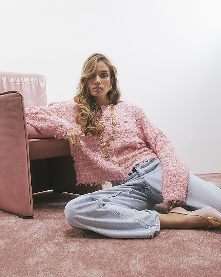 Pink Boucle Cardigan