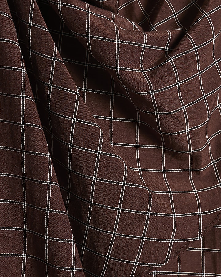 Brown Check Cowl Neck Drape Blouse