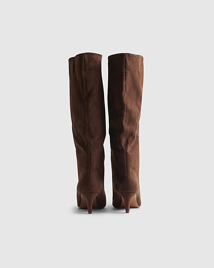 Brown Faux Suede High Leg Boots