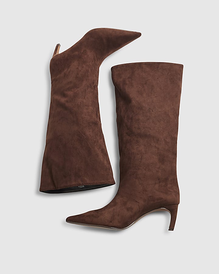 Brown Faux Suede High Leg Boots