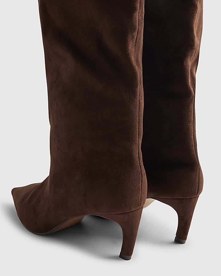 Brown Faux Suede High Leg Boots