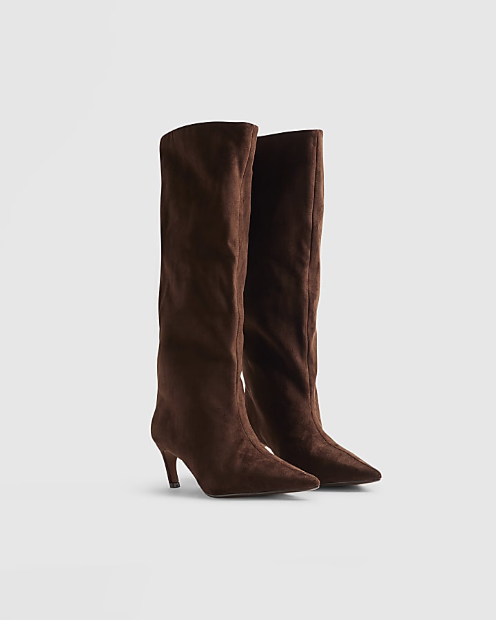Brown Faux Suede High Leg Boots