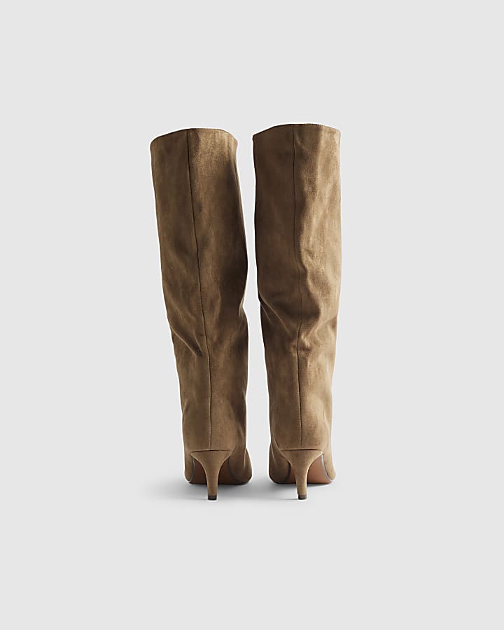Beige Faux Suede High Leg Boots