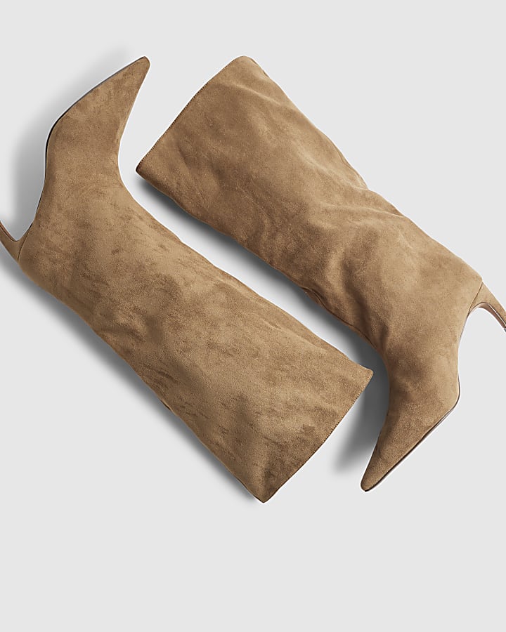 Beige Faux Suede High Leg Boots