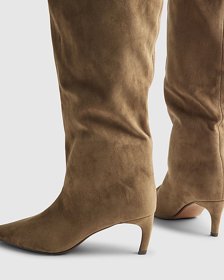 Beige Faux Suede High Leg Boots