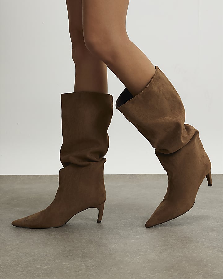 Beige Faux Suede Slouch High Leg Boots