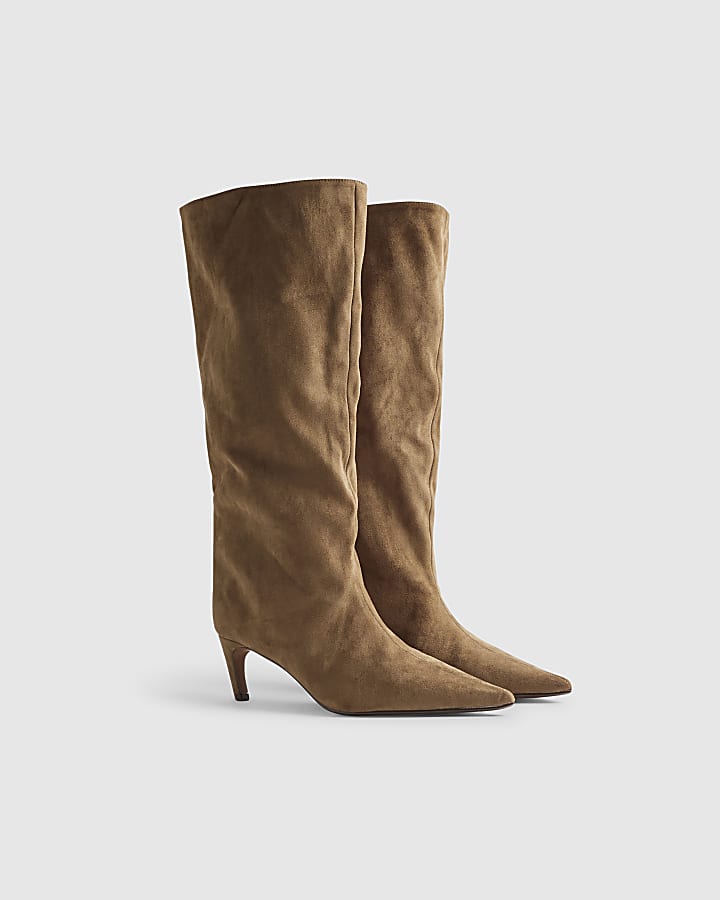 Beige Faux Suede High Leg Boots