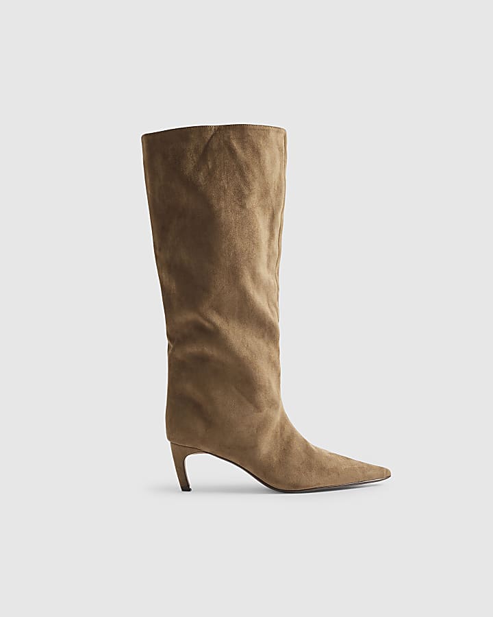 Beige Faux Suede High Leg Boots