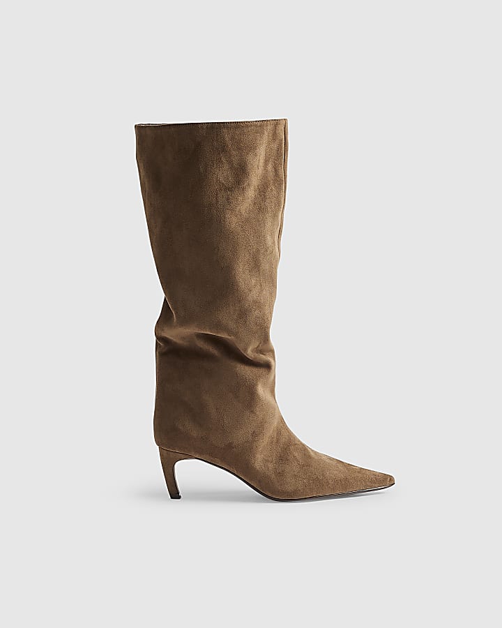 Beige Faux Suede Slouch High Leg Boots
