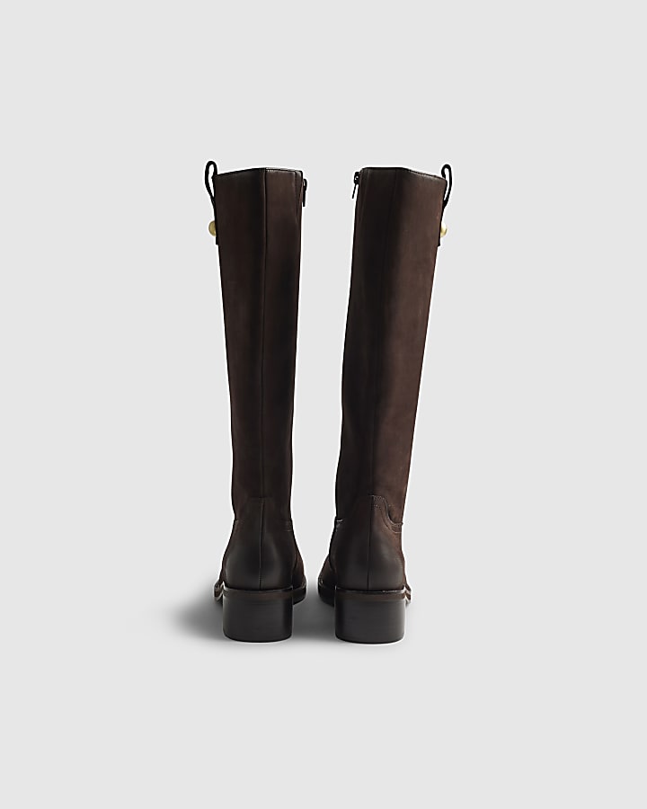 Brown Nubuck Leather Knee High Boots