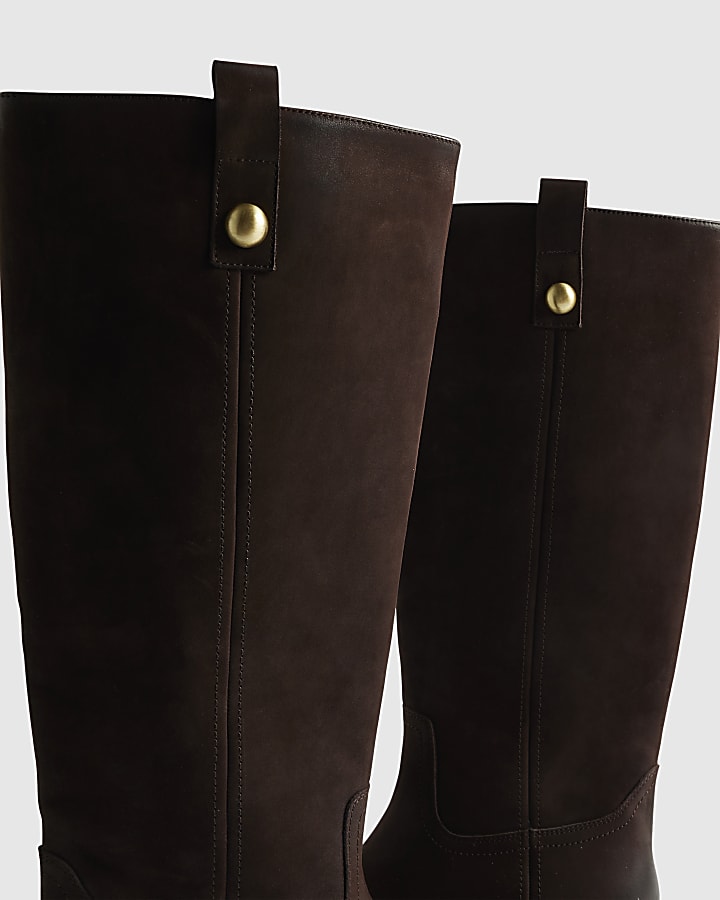 Brown Nubuck Leather Knee High Boots