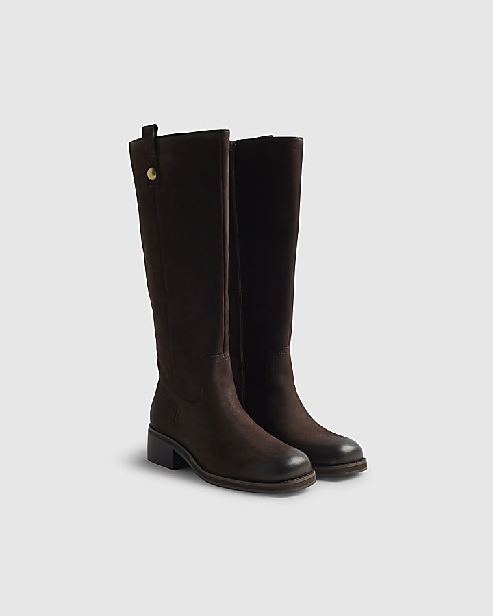 Brown Nubuck Leather Knee High Boots