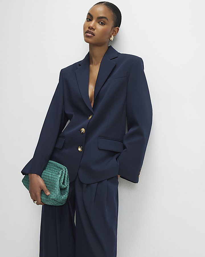 Navy Oversized Long Sleeve Blazer