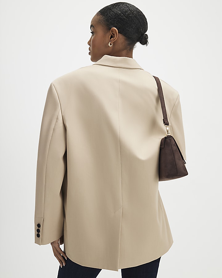 Beige Oversized Long Sleeve Blazer