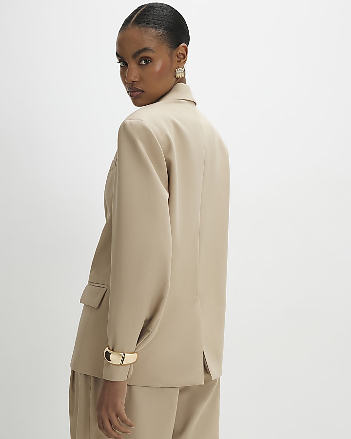 Beige Oversized Long Sleeve Blazer