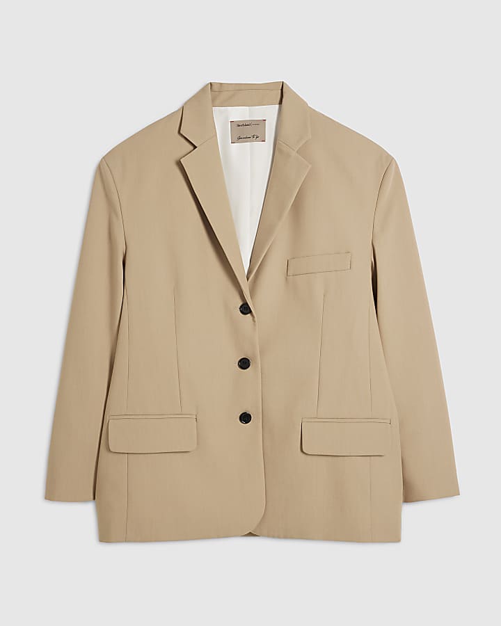 Beige Oversized Long Sleeve Blazer