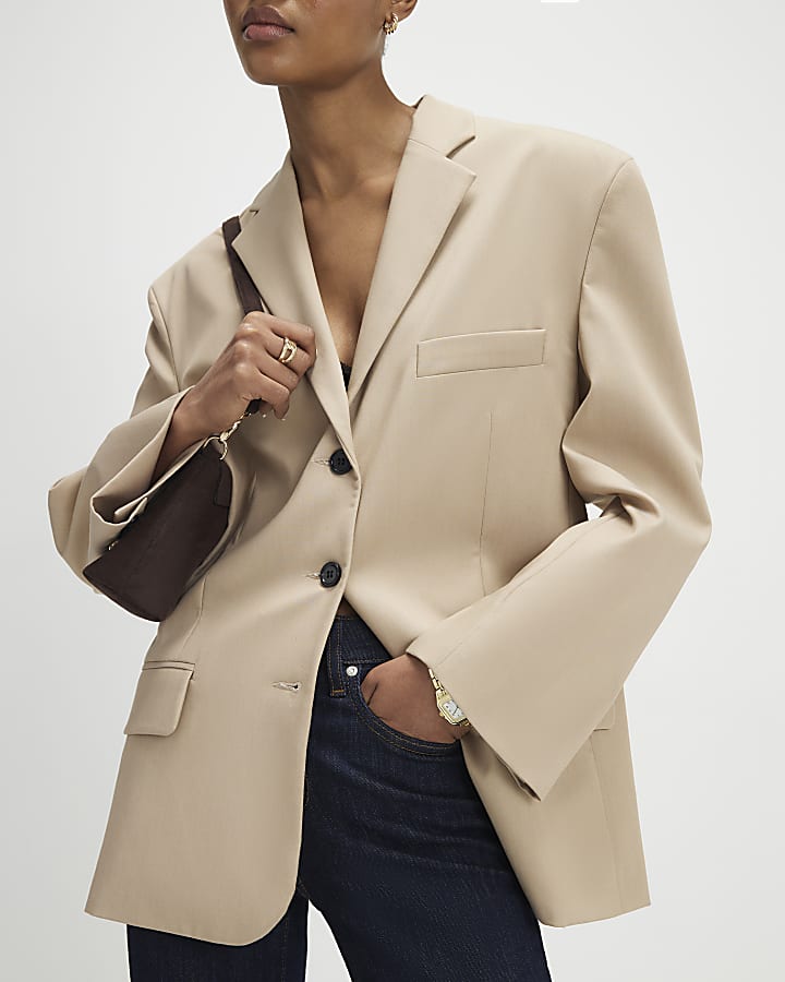 Beige Oversized Long Sleeve Blazer