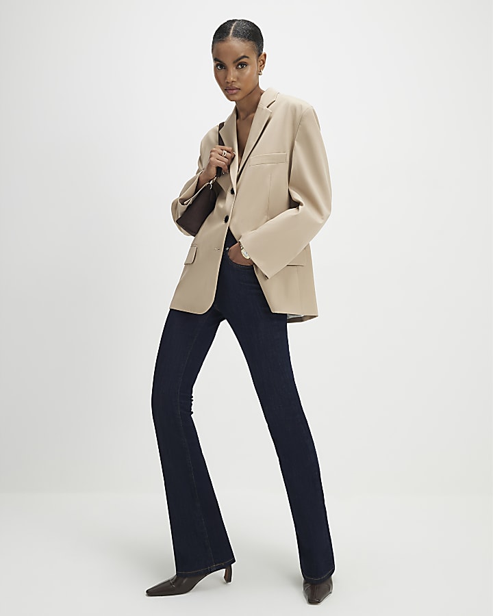 Beige Oversized Long Sleeve Blazer