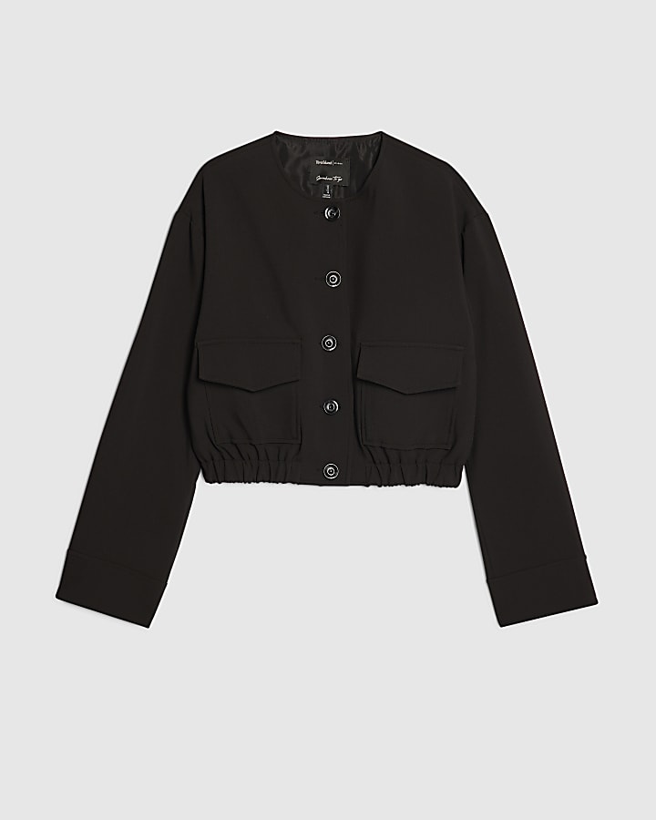 Black Pocket Detail Bomber Jacket