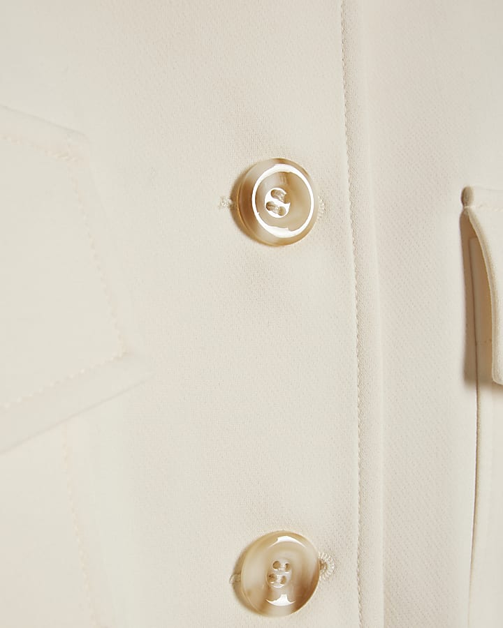 Cream Long Sleeve Pocket Detail Bomber Jacket