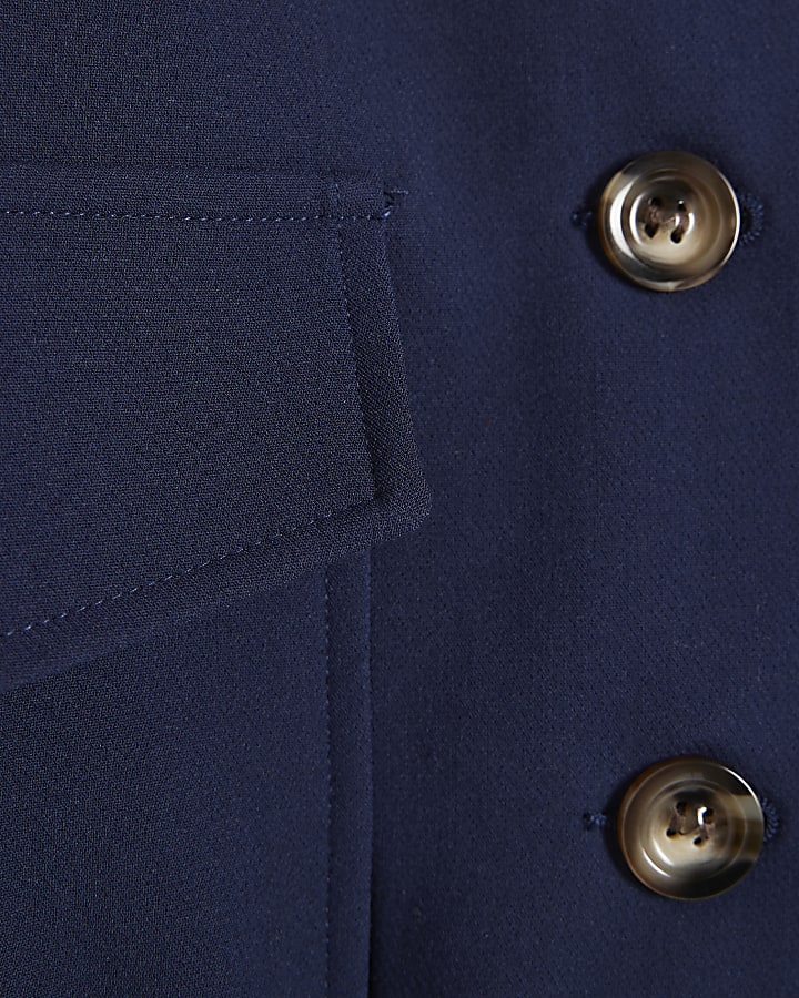 Navy Long Sleeve Pocket Detail Bomber Jacket