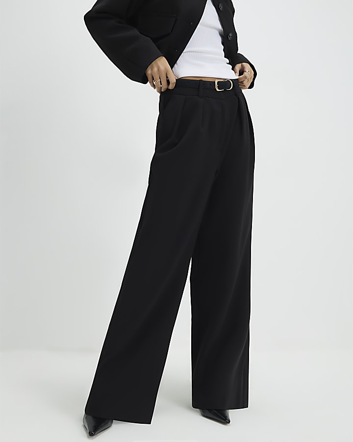 Black Belted Wide Leg Trousers