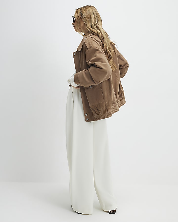 Cream Belted Wide Leg Trousers