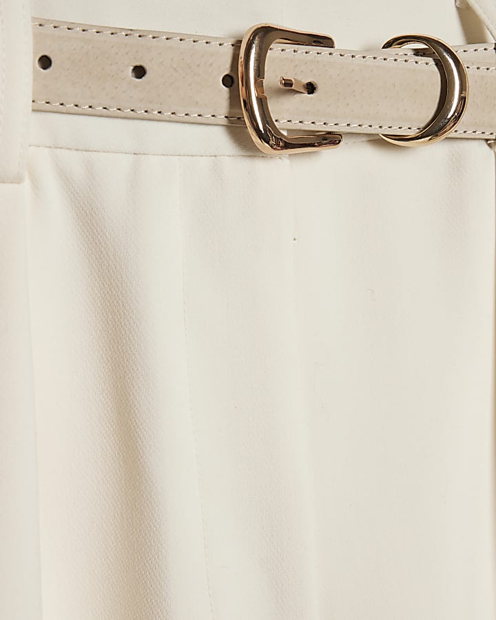 Cream Belted Wide Leg Trousers