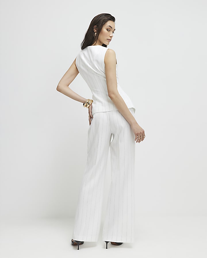 Cream Striped Wide Leg Trousers