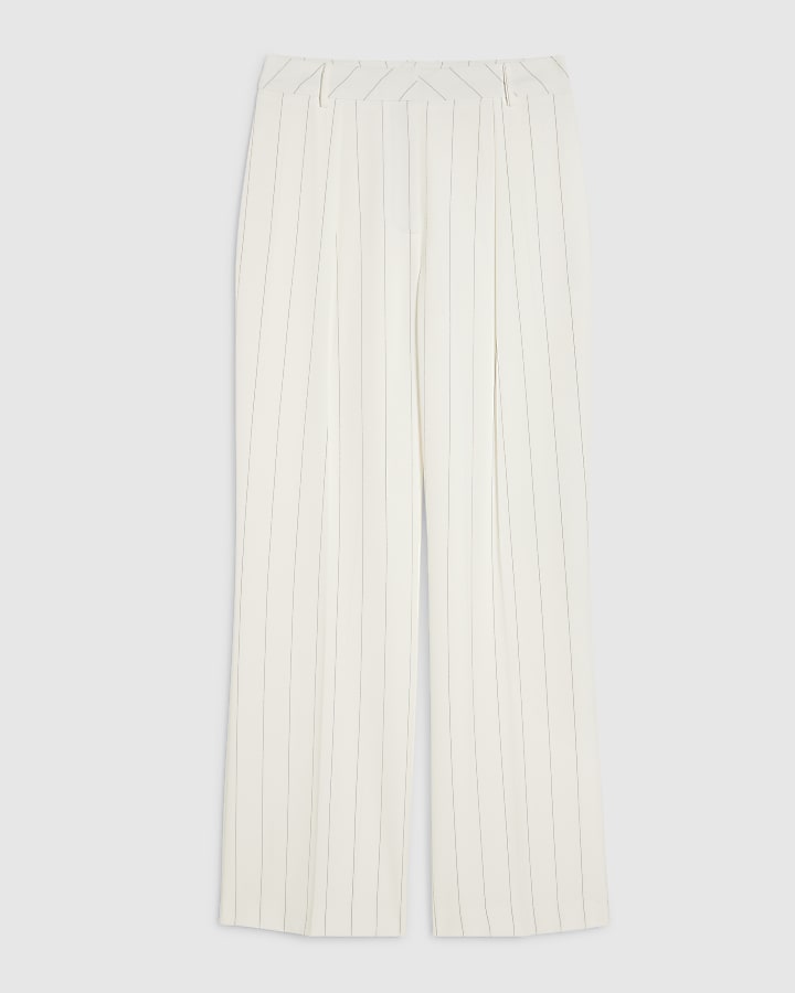 Cream Striped Wide Leg Trousers