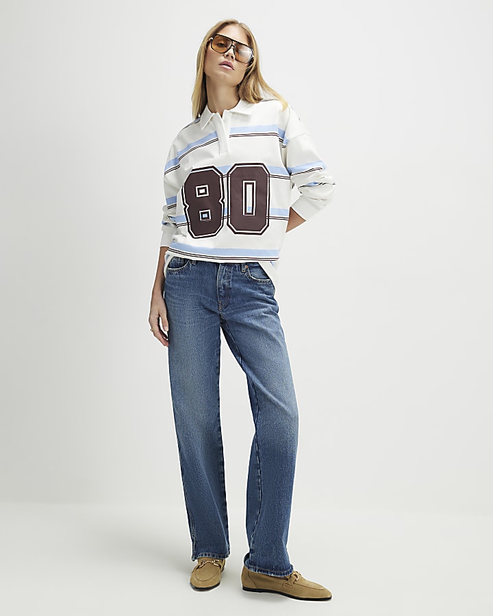 Blue Long Sleeve Stripe Number Sweatshirt