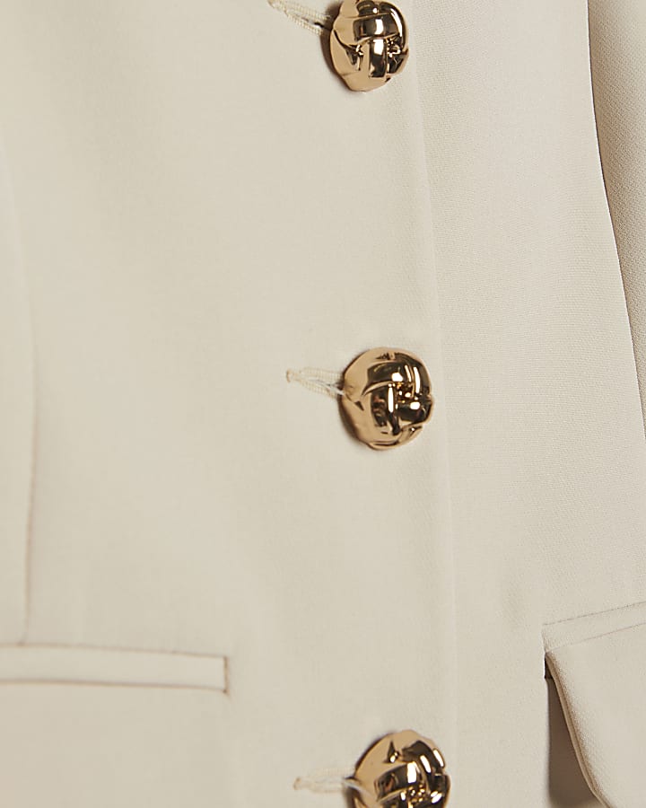 Beige Long Sleeve Collared Structured Jacket