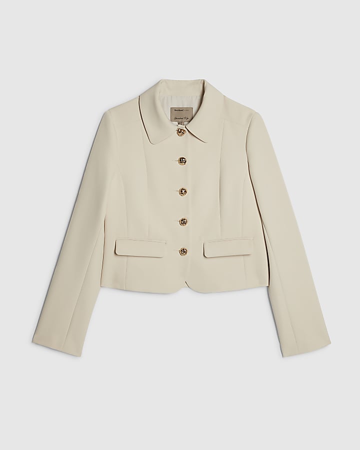 Beige Long Sleeve Collared Structured Jacket