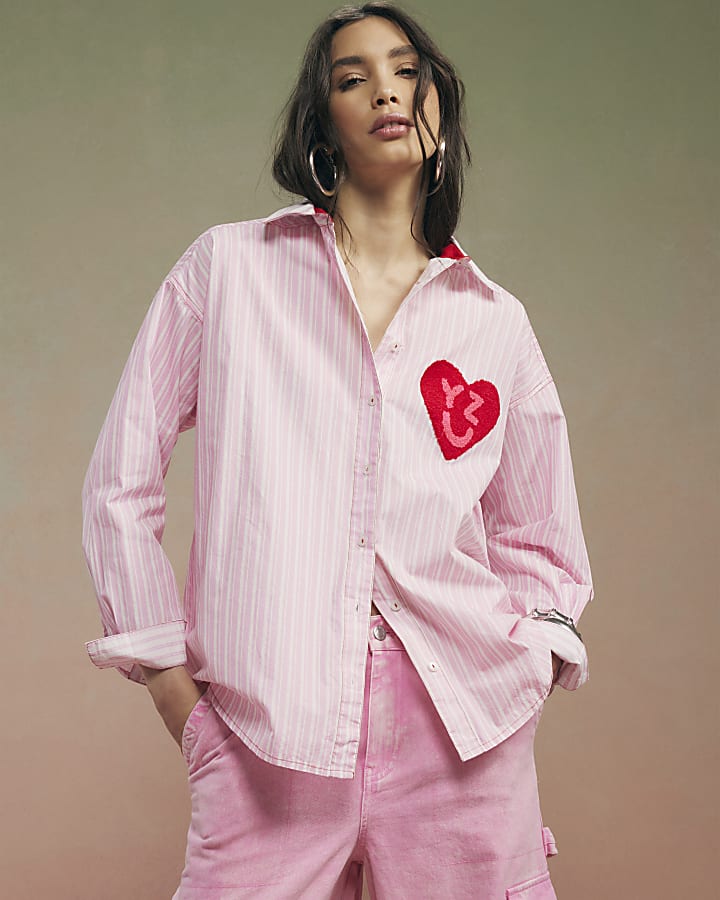 Pink Year Zero Stripe Back Slogan Shirt