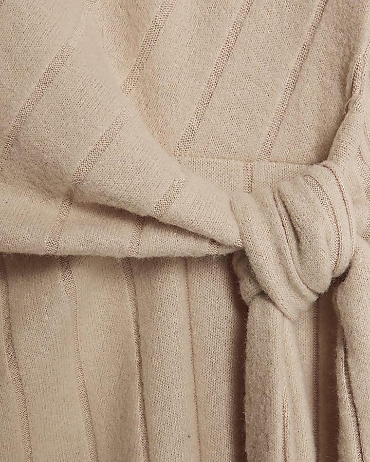 Beige Short Sleeve Wide Ribbed Cosy Dress