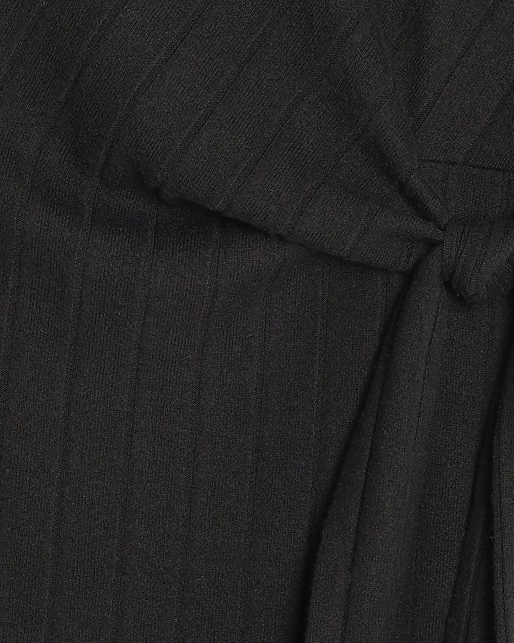 Black Short Sleeve Wide Ribbed Cosy Dress