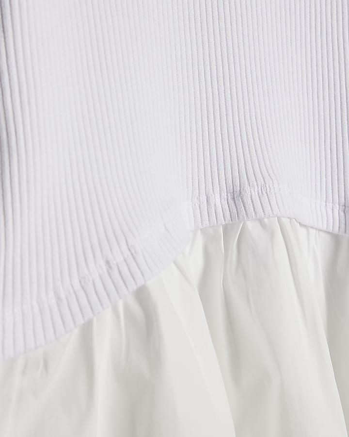 White Long Sleeve Poplin Hem Top