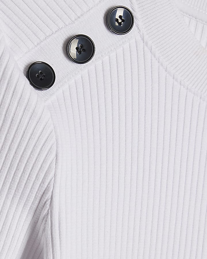 White Button Shoulder Rib Top