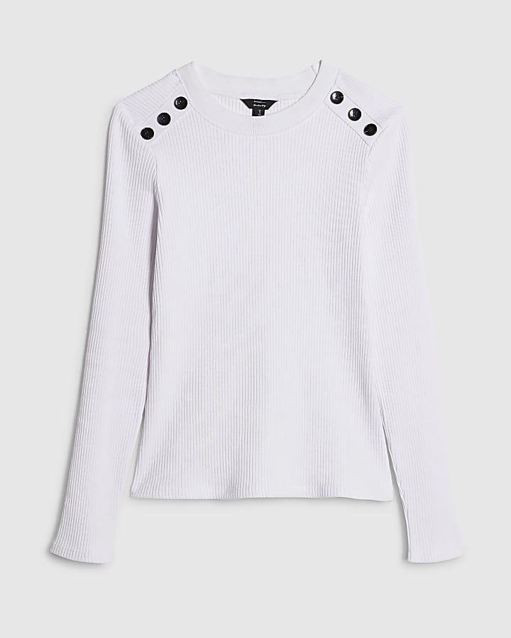 White Button Shoulder Rib Top